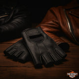 HD MEN'S PERFORATED FINGERLESS LEATHER RIDING GLOVES