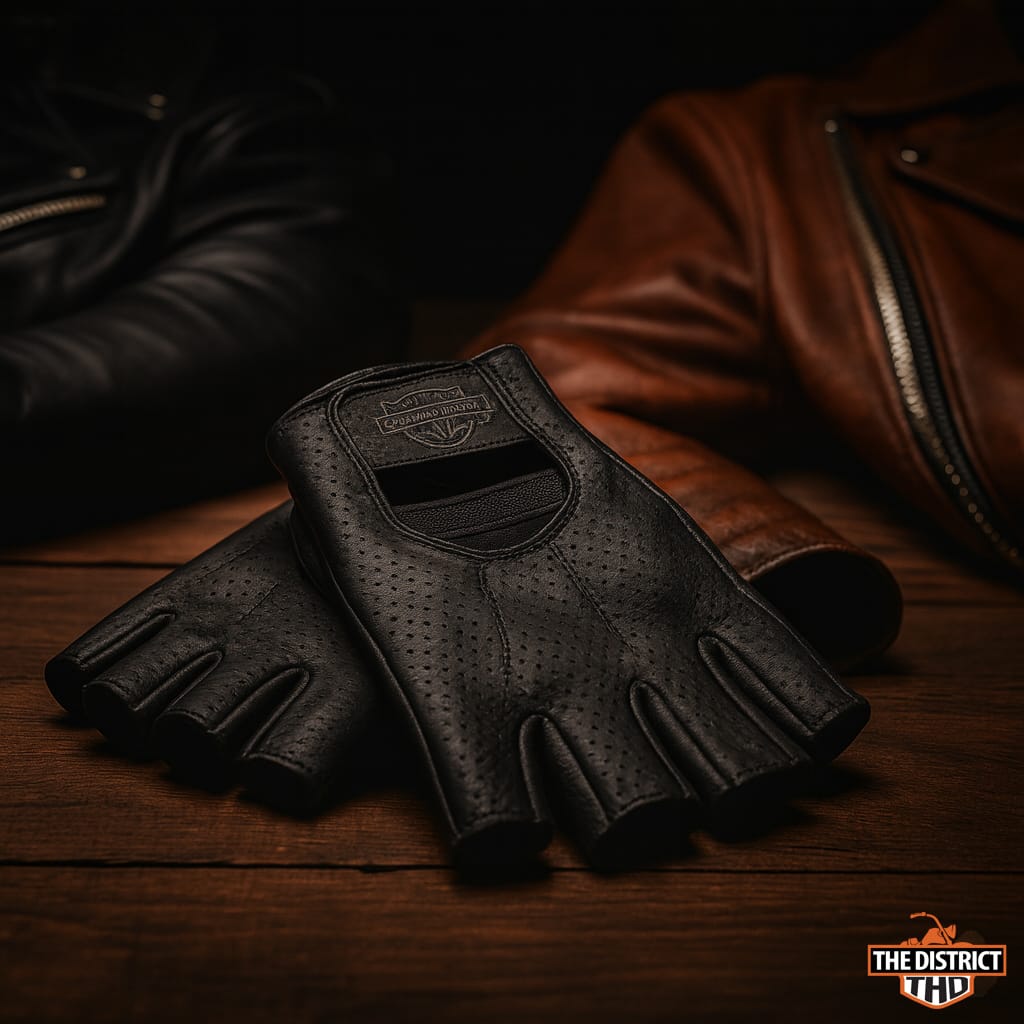 HD MEN'S PERFORATED FINGERLESS LEATHER RIDING GLOVES
